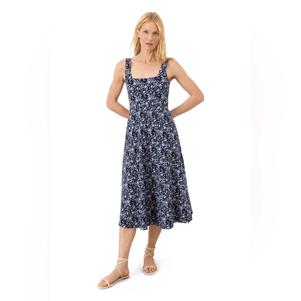 Pact Fit & Flare Square Neck Dress Organic Cotton In Paradise Petals Size Xs